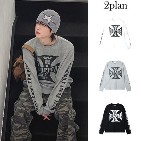 【2plan】Coast Waffle Cross Lettering Long Sleeve