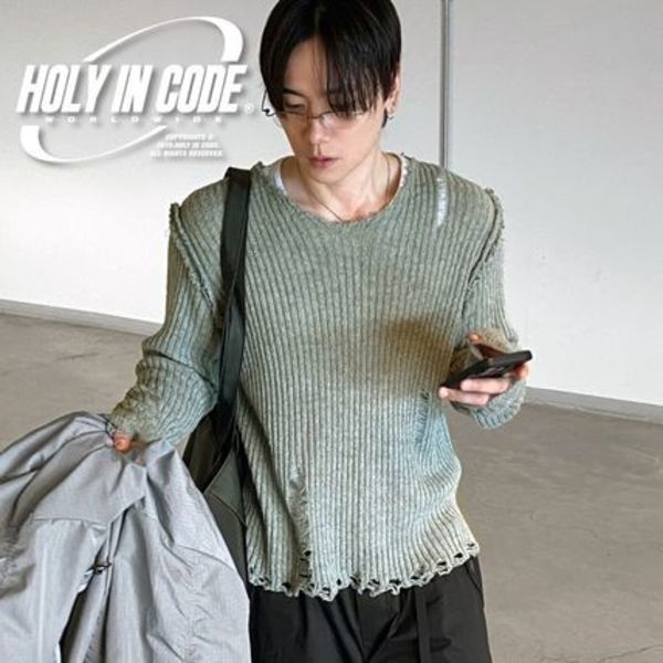 No.1168 damage V thin KNIT (3color)