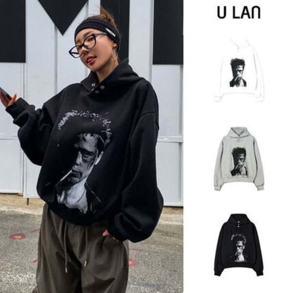【U LAN】B-Pit Print Snap Balloon Crop Hoodie