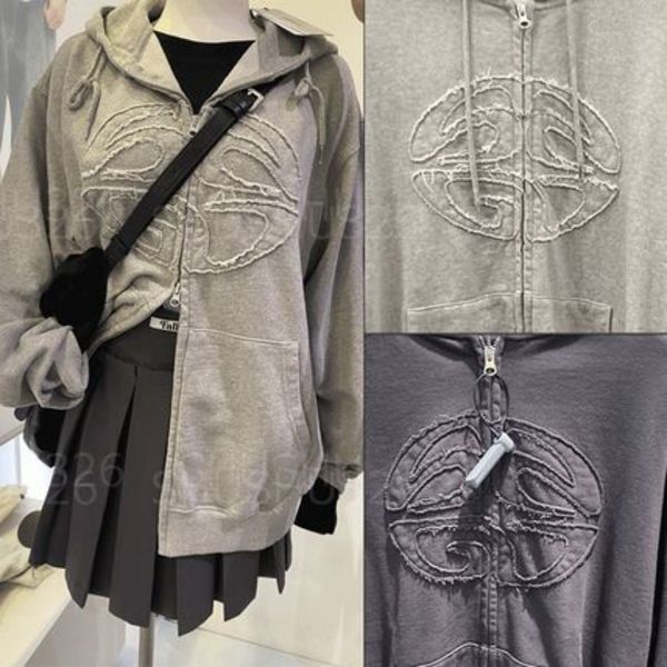 ★mahagrid★ECLIPSE RAW CUT ZIP UP HOODIE GREY