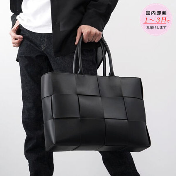 BOTTEGA VENETA カーフレザー100% BLACK トートバッグ 766954