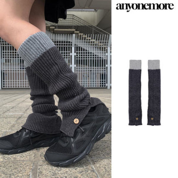 【Anyone more】Iva button slit color matching leg warmers