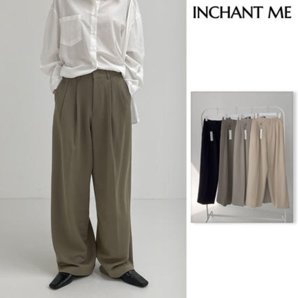 【INCHANT ME】[unisex] Leel Two Tuck Banding Wide Slacks