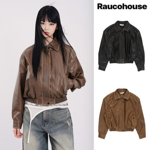 【Raucohouse】Northway washed leather collar jumper