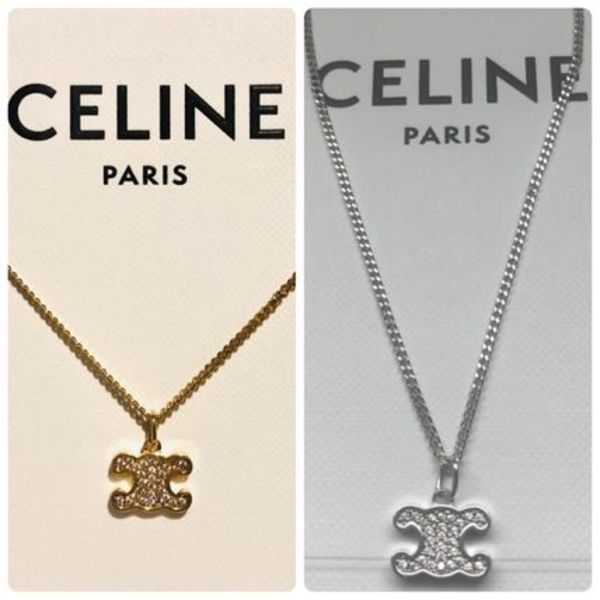 ギフトにも【CELINE】TRIOMPHE ラインストーン ネックレス 2色☆
