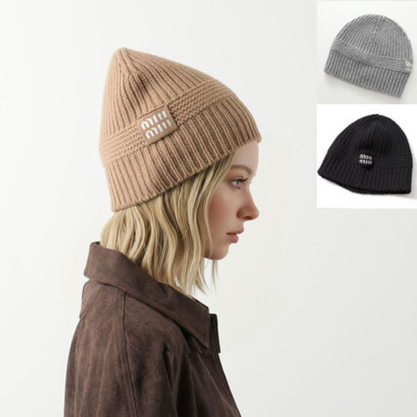 MIUMIU ニット帽 5HC311 2F8S ビーニー ロゴ