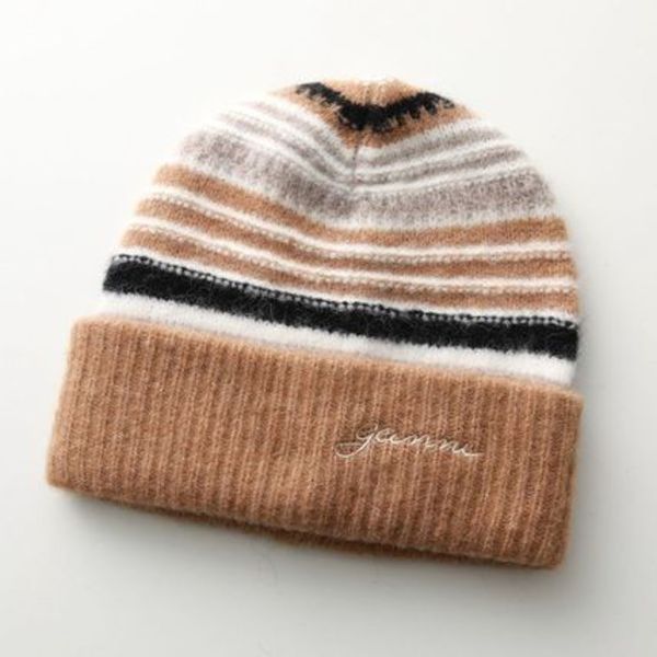 GANNI ニット帽 Striped soft wool beanie ビーニー ボーダー