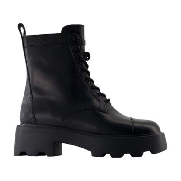 T-Monogram Lug Ankle Boots - Tory Burch - Leather - Black