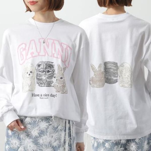 GANNI ロンT Re-cut Heavy Jersey Animals Long sleeve T4275