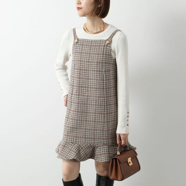 GANNI ワンピース Check Wool Mix Mini Dress F9695 6825