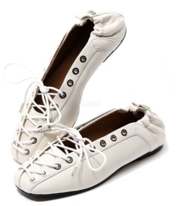 GANNI|FLAT SHOES/LOAFERS (Ivory Lace-Up Ballerinas (S29