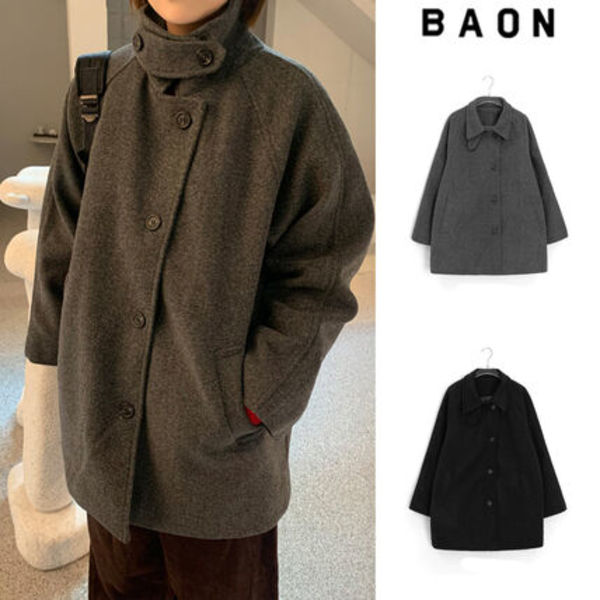 【BAON】Dylan 2oz High Neck Button Half Coat