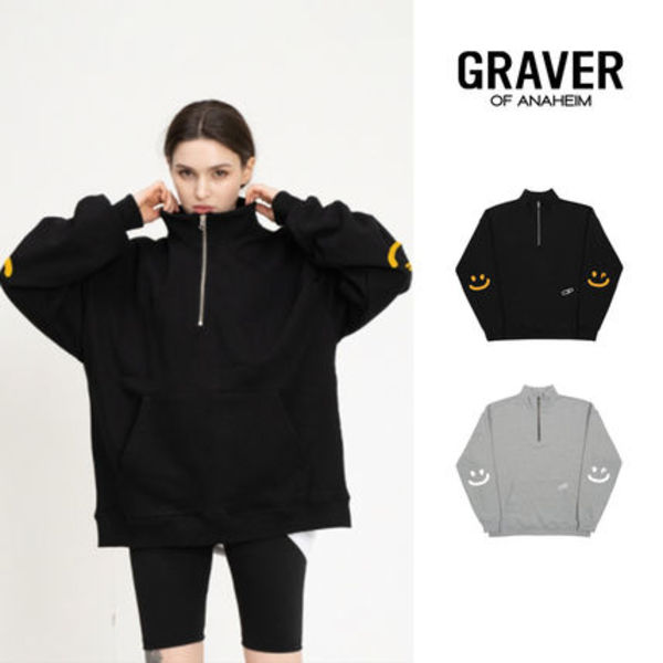 【GRAVER】21FW★ Elbow Smile Drawing Half zipup Sweatshirt
