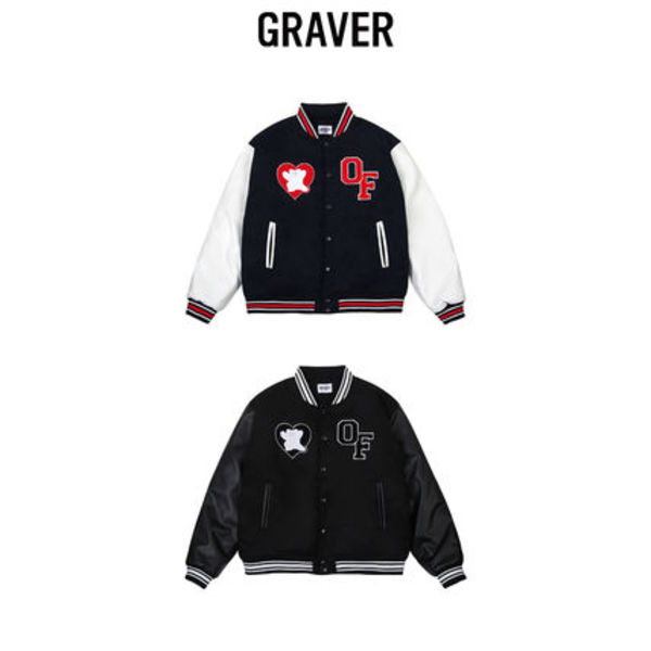 【GRAVER】24FW★ Bear Heart Varsity Jacket