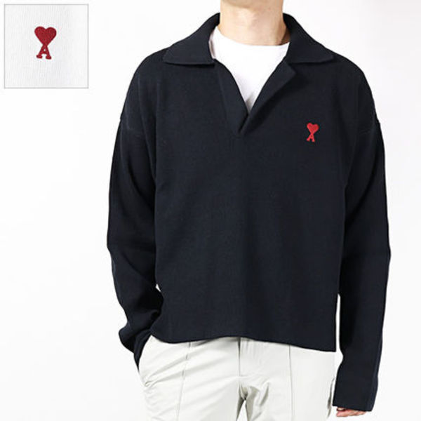 AMI PARIS ポロ ニット 長袖 ユニセックス ハート UPL346 KN0042