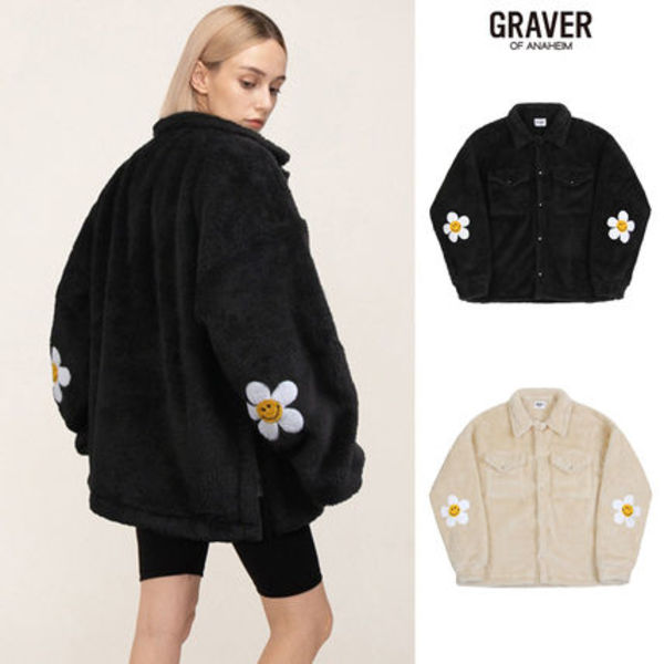 【GRAVER】Elbow Flower Dot Embroidery Fleece Shirt Jacket