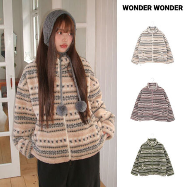 【WONDER WONDER】Drin Nordic Fluffy Overfit Fleece Zip-up