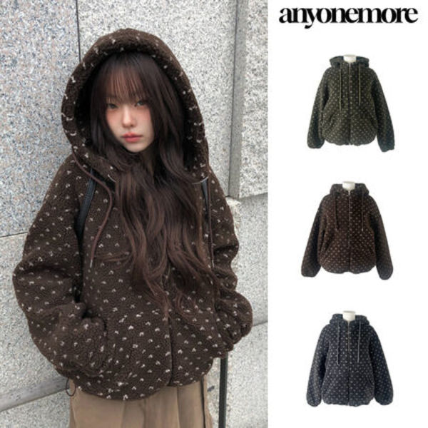 【Anyone more】Shuka Heart Fluffy Fleece Hood Jumper