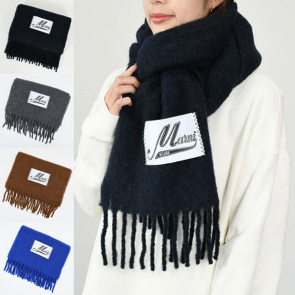 【国内即発】MARNI ブラッシュドアルパカ製 ロゴパッチスカーフ