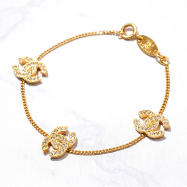 【新品同様+】CHANEL ブレスレット ラインストーン ゴールド