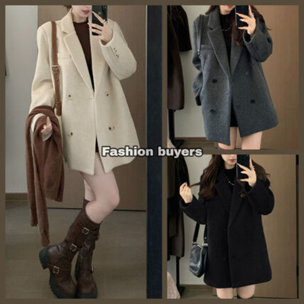 ウール ミドル ハーフ コート ダブル ジャケット 上着 ミモレ