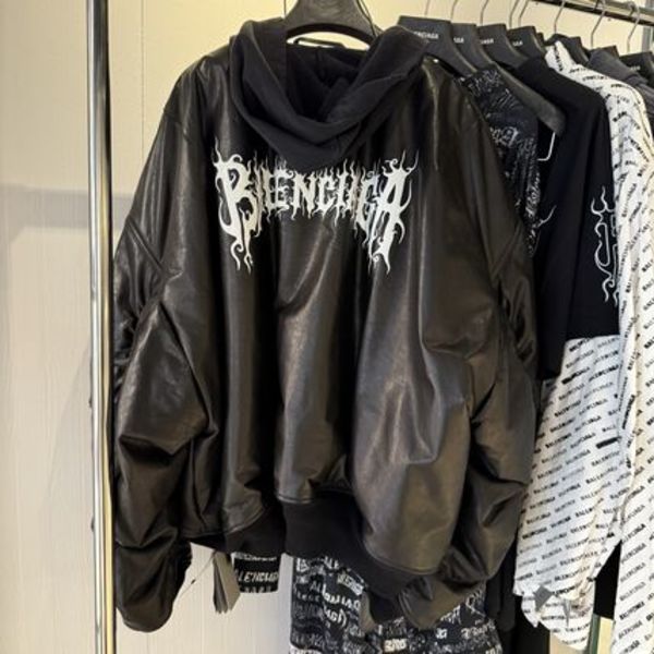 直営店セール】BALENCIAGA フーディ付 レザーボンバージャケット