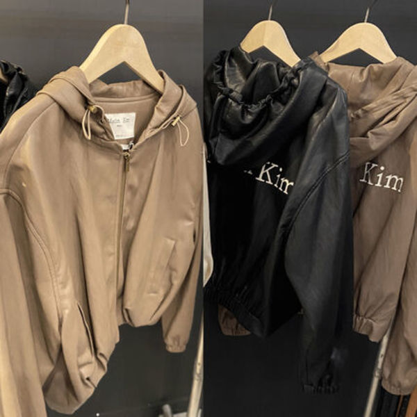 ★Matin Kim★FAUX LEATHER HOODY CROP JUMPER