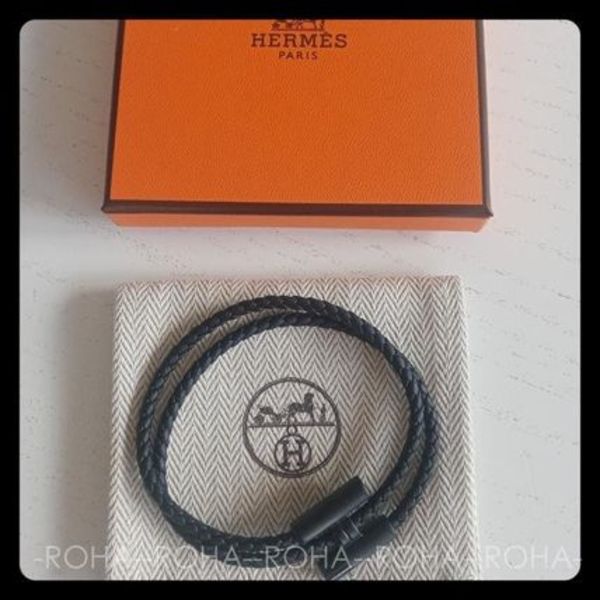 【Hermes】直営/正規店 Tournis Tresse bracelet レザー 黒