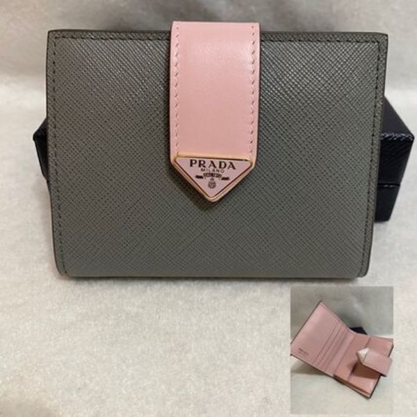 PRADA♪♪三角ロゴSAFFIANOバイカラー薄型二つ折財布☆1MV204
