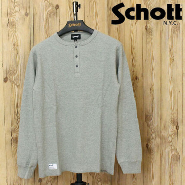 Schott ショット ハニカムワッフル ヘンリーネック 長袖Tシャツ
