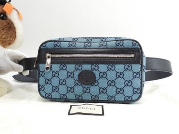 グッチ ベルトバッグ GGシュプリーム デニム青紺革 ボディバッグ