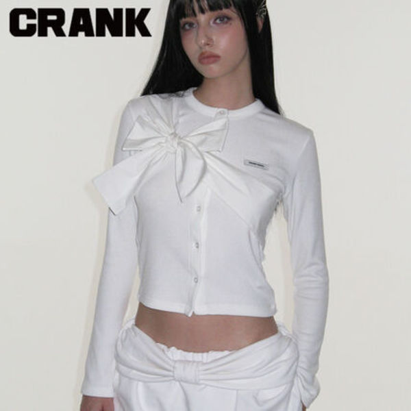 ★CRANK★RIBBON-TIED KNIT CARDIGAN_WHITE★正規品/直送料込