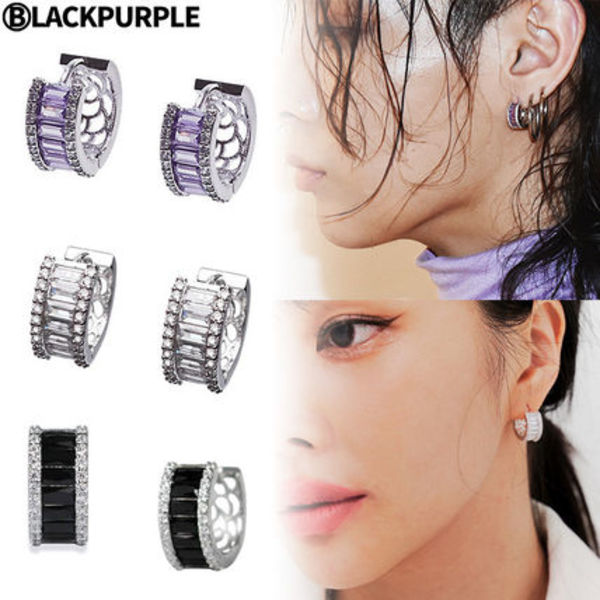 ★カンダニエル着用★BLACKPURPLE★CRYSTAL GLASS MINI EARRING