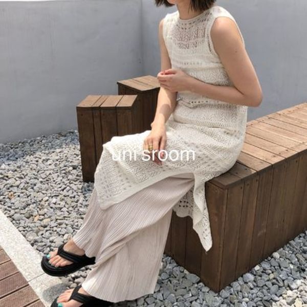 uni's room■クロシェニットワンピース OP-SS20-09WH