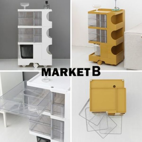 (韓国MARKETB) BINGEURI 回転トロリー4段棚 引出クリアtype 1257