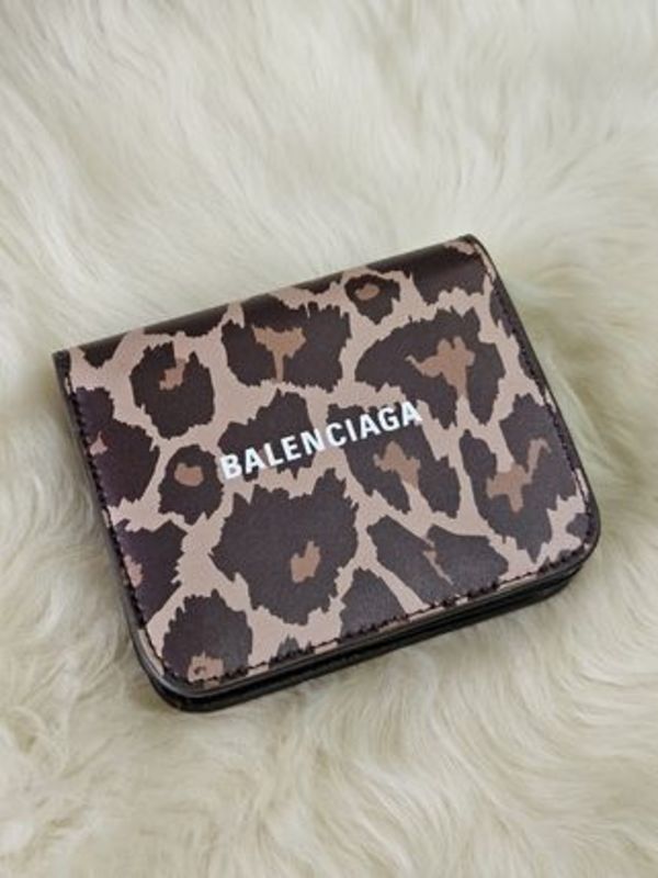 BALENCIAGAレオパードプリント♪2つ折りレザー財布♪ブラウン