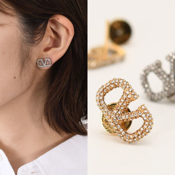 【国内即発】VALENTINO Vロゴ スワロフスキー クリスタルピアス