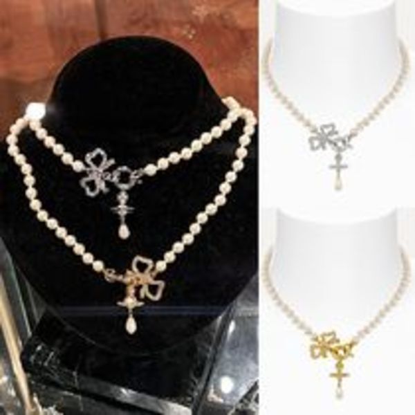 Vivienne Westwood リボン可愛い パール ロゴ ネックレス