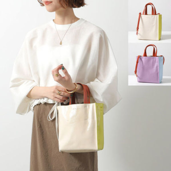 MARNI マルニ　MUSEO トートバッグ　バイカラー　ミュゼオ ムゼオ マルニの人気トート「ミュゼオ」バッグに花柄＆カラーブロックの新作