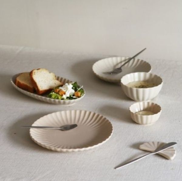 【韓国】シェル フラワー シンプル 2人用食器セット 14P (2色)