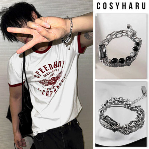 【COSYHARU】Ball Mix, Double Chain Mix Layered SL Bracelet