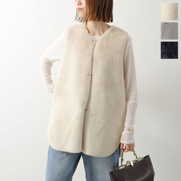 QTUME ベスト 24501 リバーシブル フェイクムートン ジレ