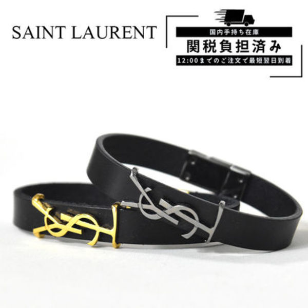 サンローラン ブレスレット レザー メンズ  ブラック 708815