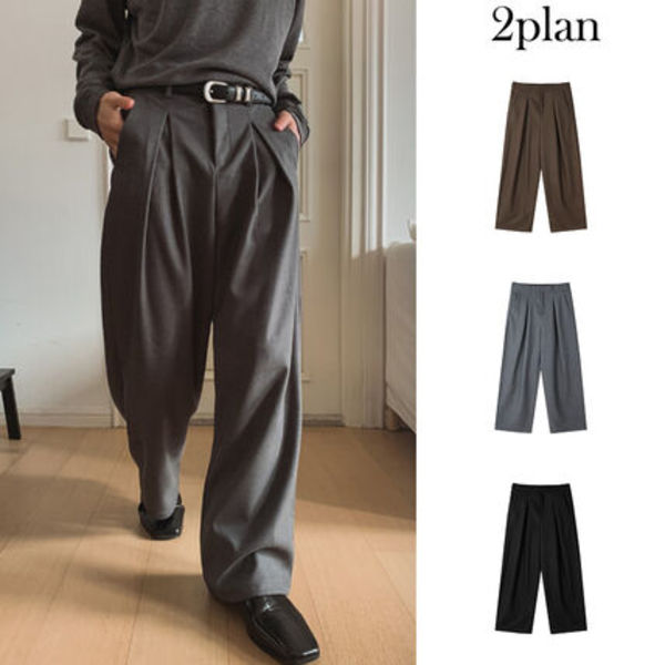 【2plan】Benza Deep Pintuck Wide Slacks