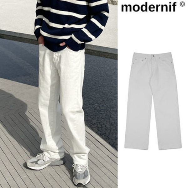 【MODERNIF】White Semi-Wide Denim Pants