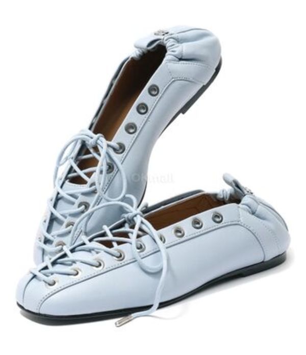 GANNI|FLAT SHOES/LOAFERS (Light Blue Lace-Up Ballerinas