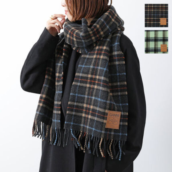 GANNI マフラー スカーフ Double Face Wool Check Scarf
