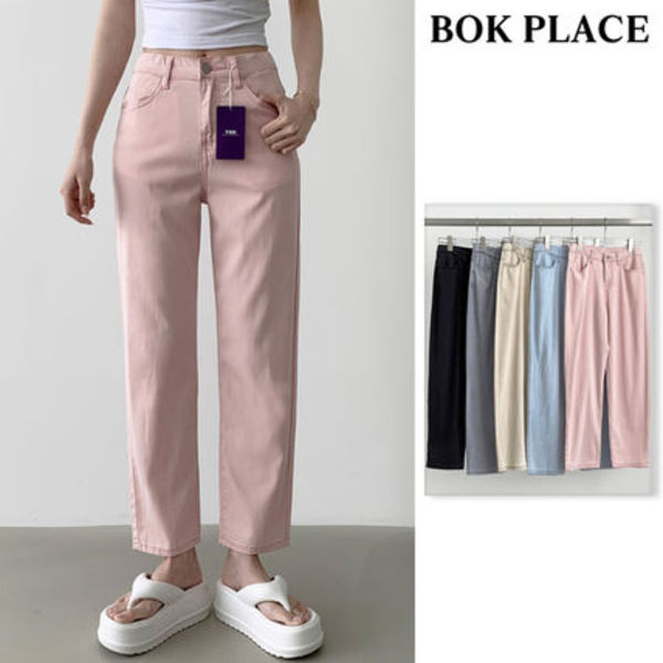 【BOK PLACE】Cool Banding Tapered Straight Span Denim Pants