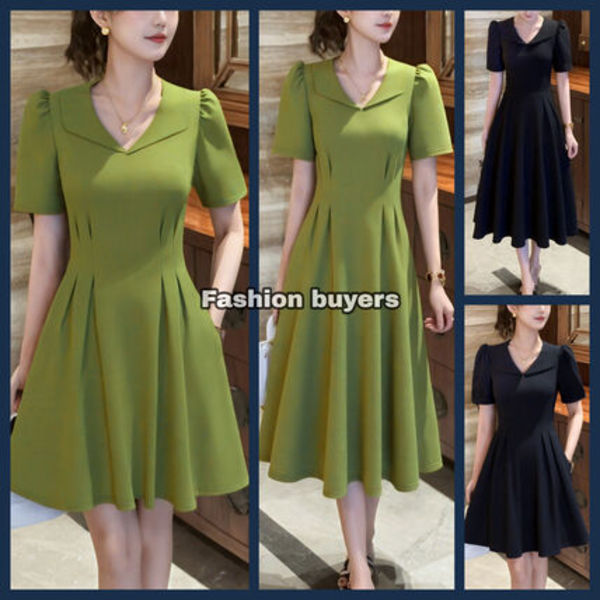 ワンピース 無地 Aライン エレガント ミモレ丈 ひざ上 上品