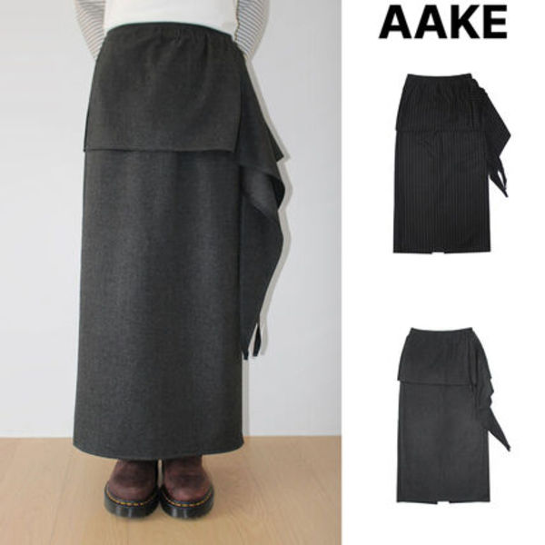 【AAKE】(WOOL) TIE STRAP LAYERED SKIRT